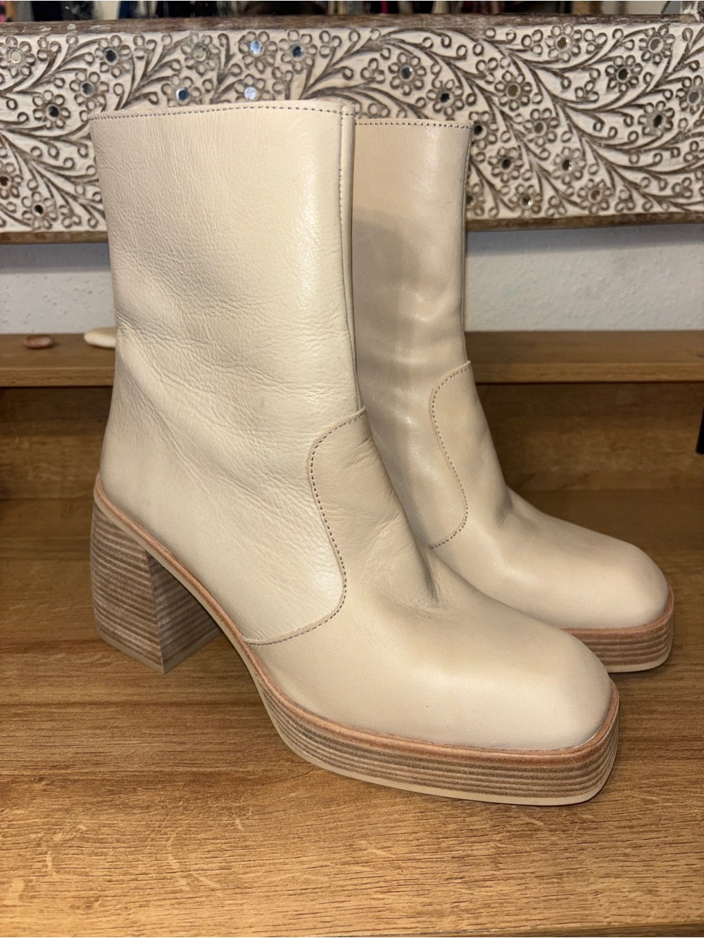 NEW Free People Cream Ruby Platform Ankle Boots